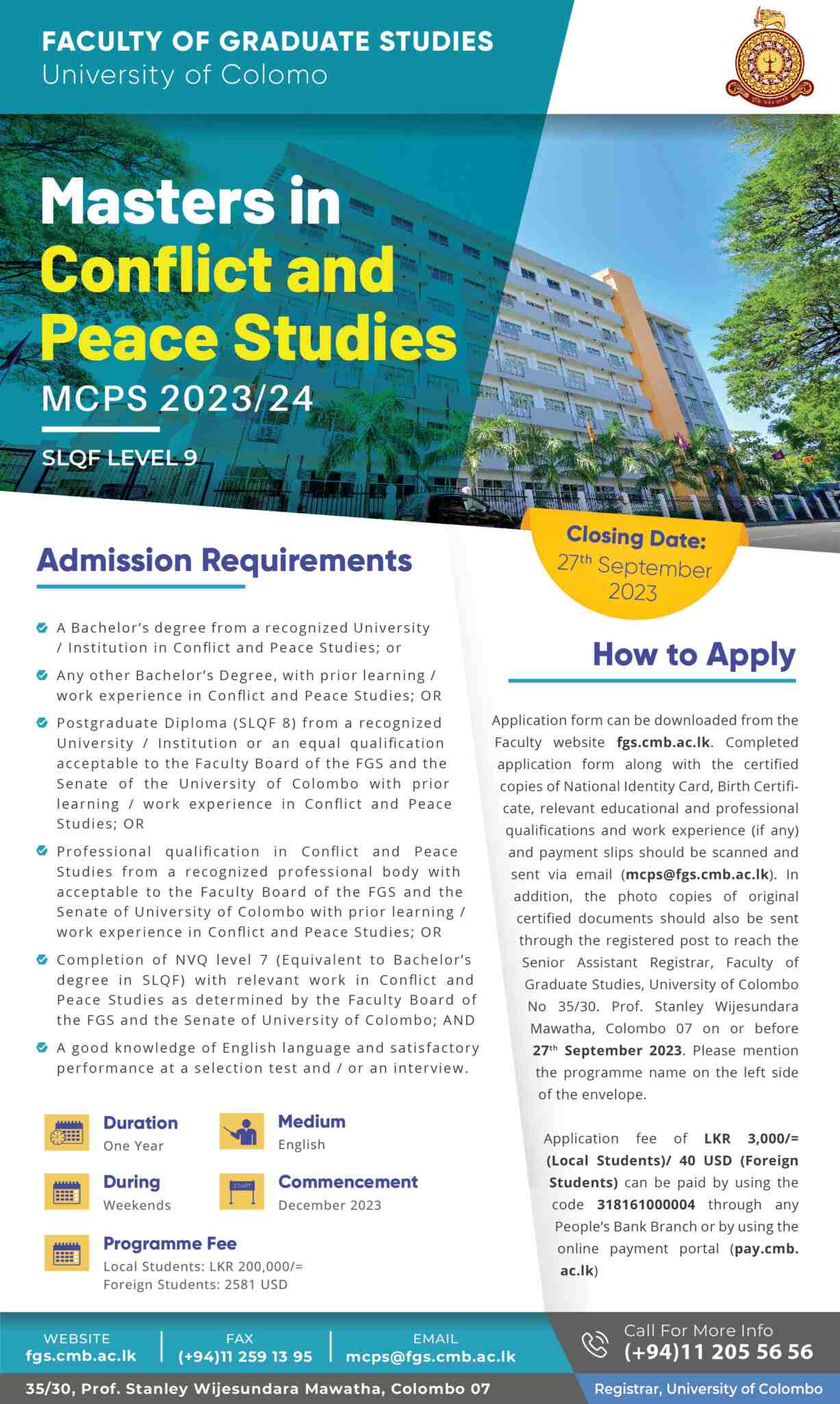 Masters in Conflict and Peace Studies - MCPS 2023/24