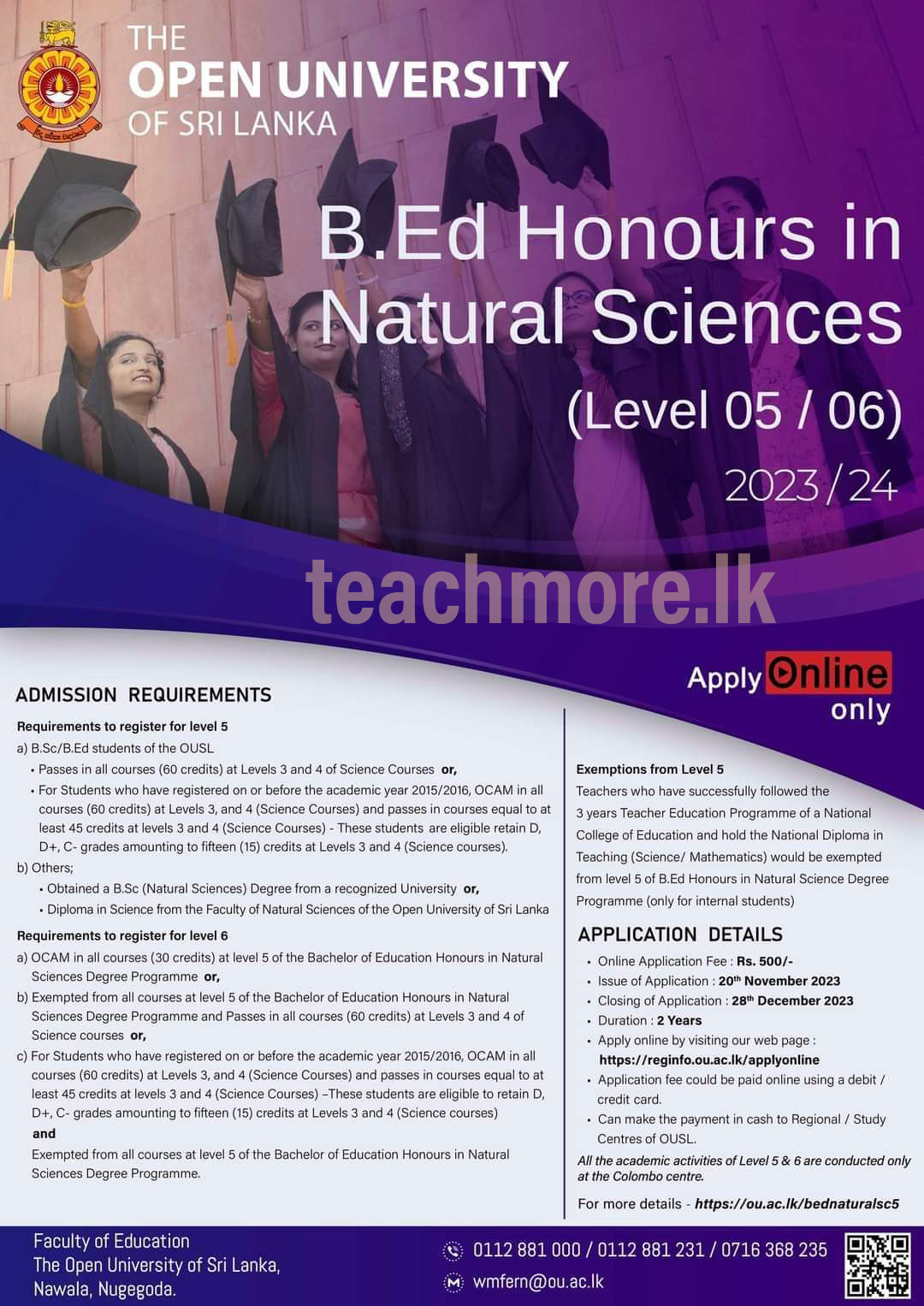Bachelor of Education Honours in Natural Sciences Degree
